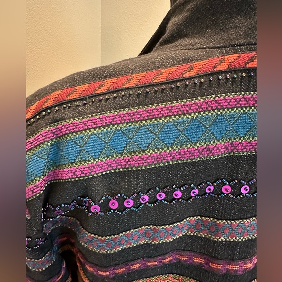 Coldwater Creek open front jacket, southwestern beaded sequin multicolor inserts - Picture 6 of 16